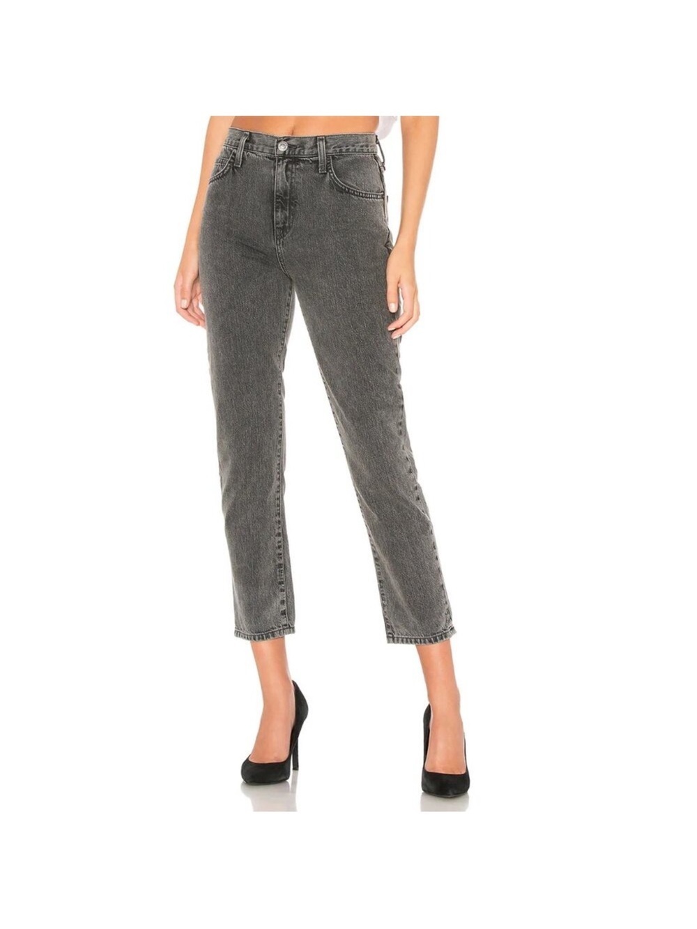 CURRENT ELLIOT The Vintage Cropped Slim Jeans High Waist Faulkner Gray